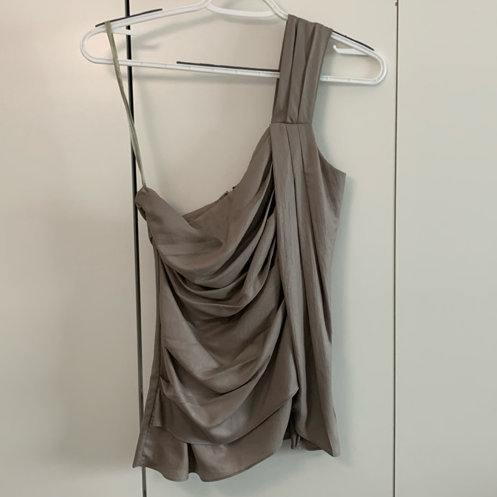 BCBGMAXAZRIA One-shoulder Draped Moss Top